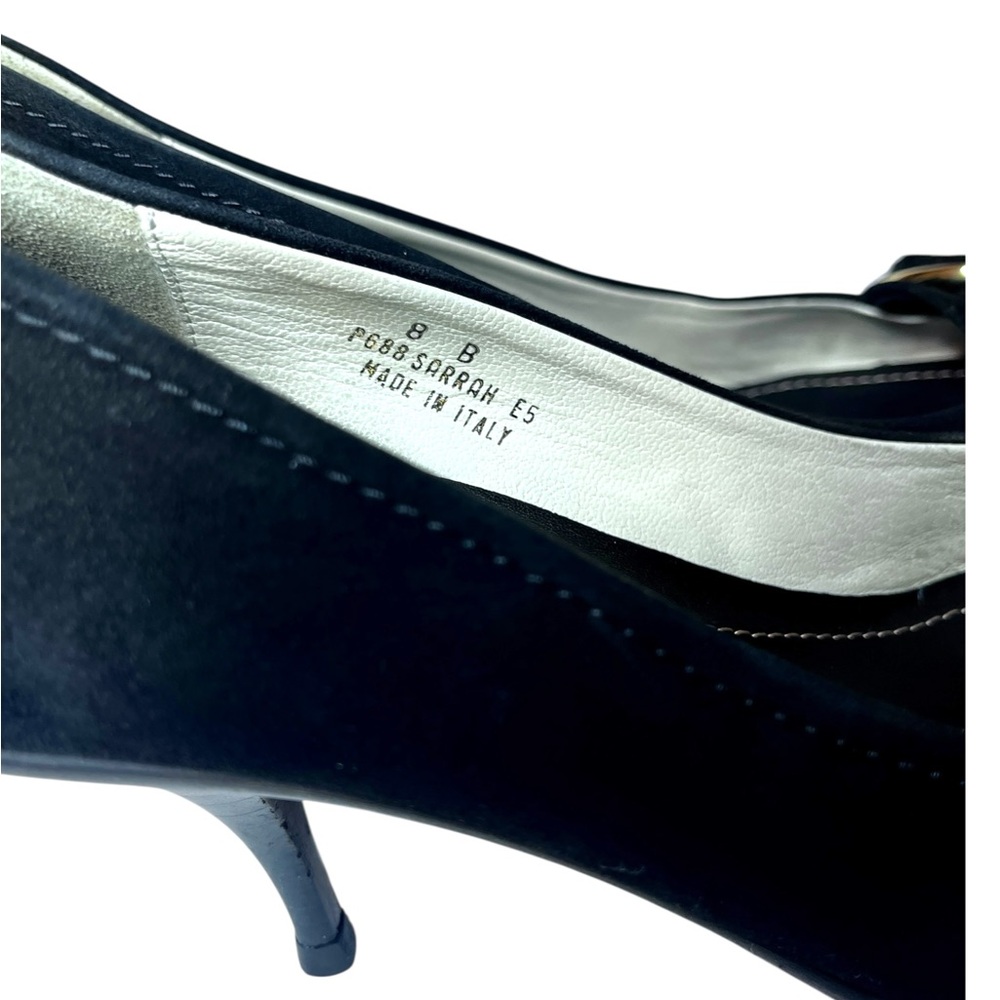Coach Black Suede Sarrah Kitten Heels 8
Leather Gold Buckle Detail Pointed Toe - Picture 6 of 11